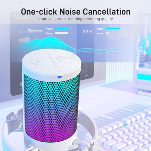MAONO USB Gaming Microphone with Boom Arm Microphone Stand: Noise Cancellation Condenser Mic Kit with RGB Lights,for Streaming Recording Podcast Chat Twitch YouTube Discord DGM20+BA20 White