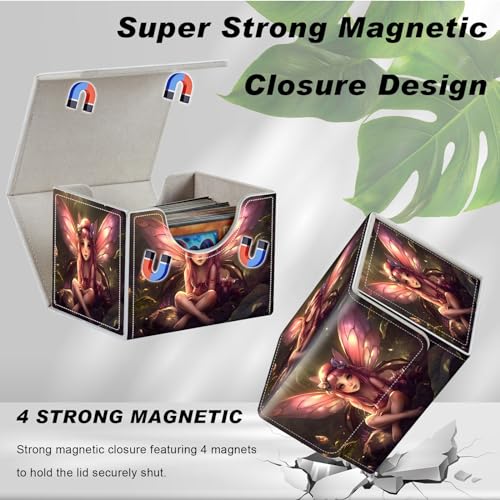 DEGDFSGR for TCG MTG Card Game Storage Box Organizer Trading Card Case Commander Deck Box Magnetic Closure Creative Pattern Up to 200 Cards, Pink Fairy Sitting Flower Meadow - color: Pink Fairy Sitting Flower Meadow