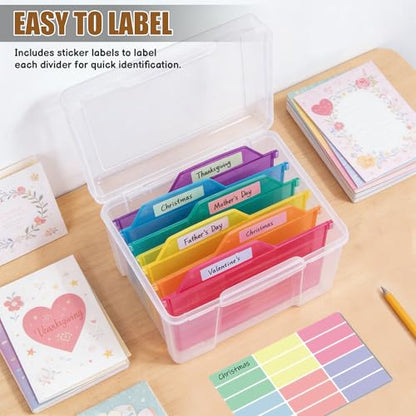 Greeting Card Storage & Organizer Box with 6 Removable Dividers for Holiday Birthday Get Well Cards Photos, Crafts, Scrapbooking