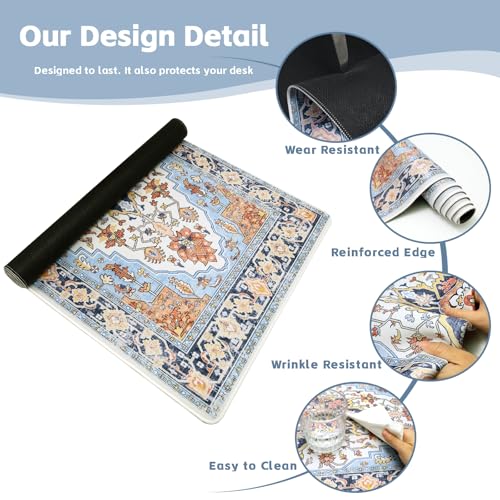 Baziabbo Cute Desk Mat,XXL Extended Large Mouse Pad,Gaming Mousepad with Stitched Edge,Non-Slip Rubber Base Keyboard Desk Pad for Home Office Study Game (Blue) - color: Blue