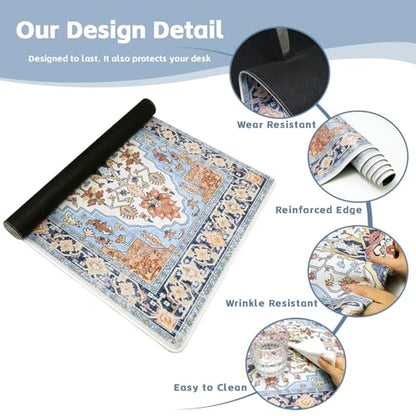 Baziabbo Cute Desk Mat,XXL Extended Large Mouse Pad,Gaming Mousepad with Stitched Edge,Non-Slip Rubber Base Keyboard Desk Pad for Home Office Study Game (Blue) - color: Blue