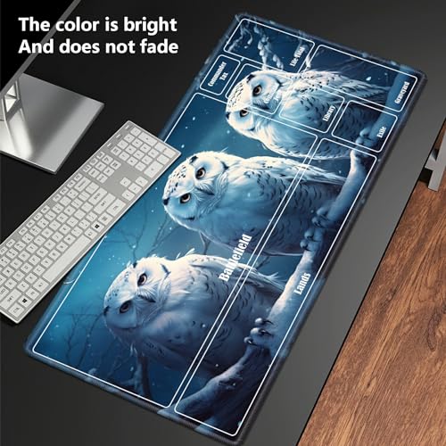 Board Game Mat TCG Playmat Plus 50 Pcs Card Sleeves, 24 x 14 inches Table Mats Games Mousepad with Zones Smooth Surface for MTG RPG CCG Trading Card Game Play Mats, Snow Owls - color: Snow Owls, size: Zone 1