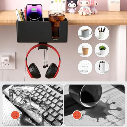 MYITYARD 4 in 1 Desk Cup Holder Clamp, Detachable Clip On Drink Holder with Rotating Headphone Hanger, Anti-Spill Desktop Organizer Pen Holder for Mug, Pen, Phone, Gaming Office Desk Accessories - color: Detachable Desk Cup Holder