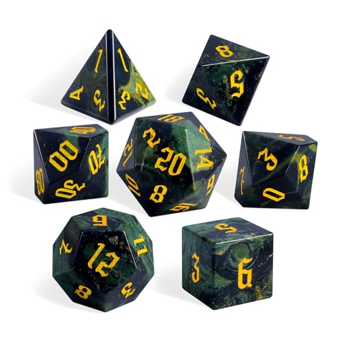 LUCKY-M Kambaba Jasper Dice DND Set, 7PCS Gemstone Dice for Dungeons and Dragons for RPG MTG Table Games, Stone Dice Set D&D, Valentines Day Gift for Him - color: Gem-kambaba Jasper