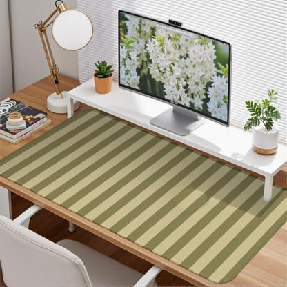 Olive Yellow Striped Desk Mat Cute Pastel XXL Large Gaming Mouse Pad Desk Pad Kawaii Cozy Aesthetic Keyboard Laptop Computer Mat 31.5 x 15.7 Inch - color: A7- Olive Yellow