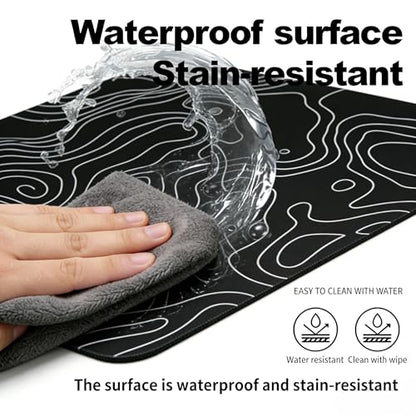 Glass Gaming Mouse Pad,Black Topographic Hard Surface Gaming Mousepad,17.7‘’X15.7'' Tempered Glass Desk Mat,Ultra-Smooth Large Square Desk Mat,Improved Precision and Speed for Esports FPS Players - color: Black(Topographic)