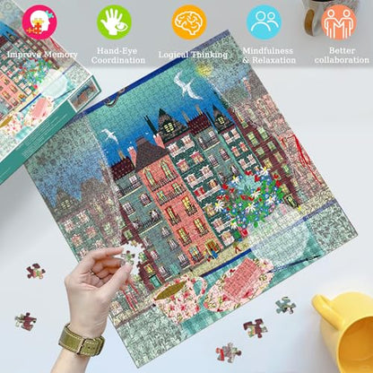 Puzzles for Adults 1024 Pieces, Street Scene by the Window Jigsaw Puzzle with 1:1 HD Poster, Perfect Interlocking No Dust, Stress Relief Ideal Gift for Family Games - color: Street Scene By the Window