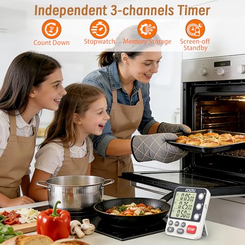 Digital Dual Kitchen Timer, 3-Channel Magnetic Countdown Stopwatch Timer for Cooking, Large Display, Loud Alarm, 100Hr Multi Food Classroom Timer for Seniors & Teachers (Battery Included) - size: Triple Timer