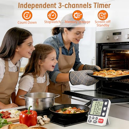 Digital Dual Kitchen Timer, 3-Channel Magnetic Countdown Stopwatch Timer for Cooking, Large Display, Loud Alarm, 100Hr Multi Food Classroom Timer for Seniors & Teachers (Battery Included) - size: Triple Timer