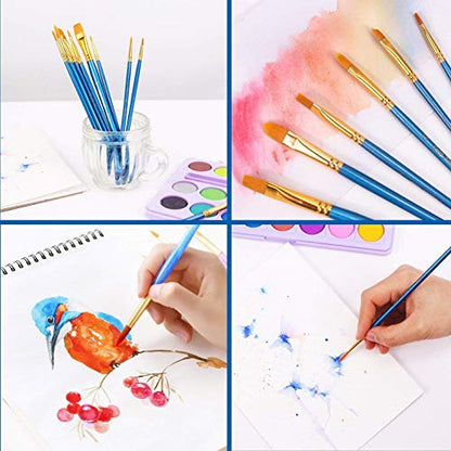 60 Pcs Acrylic Paint Brush Set, Oil & Watercolor - Professional Artist Brushes with Wooden Handle Nylon Hair Brushes - Bulk Art Supplies for Adults, Kids & Beginners - size: 60pcs