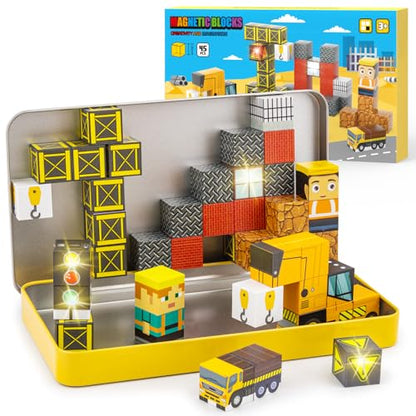 Travel Magnetic Blocks 45 PCS Mini Building Cubes with Case Construction | Travel Toy for Airplane Plane Car Road Trip, Mini Cubes STEM Learning Portable Building Toys Gift for Toddler Kids Ages 3-5