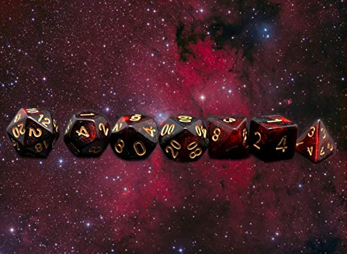 DND Dice Set 7Pcs Red Mix Black Nebula Dice for Dungeon and Dragons D&D RPG Role Playing Games Polyhedral Dice - color: Black Mixed Red+glitter