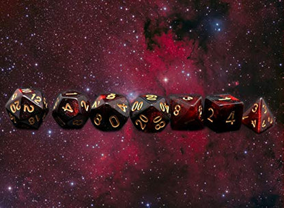DND Dice Set 7Pcs Red Mix Black Nebula Dice for Dungeon and Dragons D&D RPG Role Playing Games Polyhedral Dice - color: Black Mixed Red+glitter