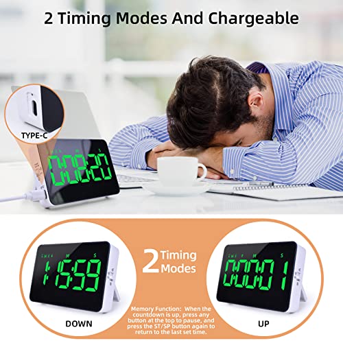 Samshow Rechargeable Digital Kitchen Timer, Green, 5 Inch | Countdown/Up, 3 Adjustable Brightness, 4 Adjustable Volume , 5" LED Display, Magnetic, For Classroom/Office/Home/Work/Game - color: Green