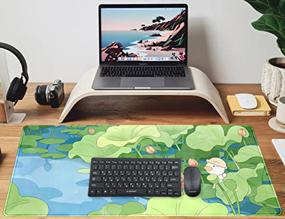 Green Cute Anime Desk Mat Kawaii Cartoon Ducks Gaming Mouse Pad XXL Large Anime Girl Gamer Mousepad Women Office Decor Desk Pad Aesthetic Lotus Leaf Laptop Keyboard Pad Computer Mat 31.5x15.75 in - color: C-blue Green Cartoon Ducks