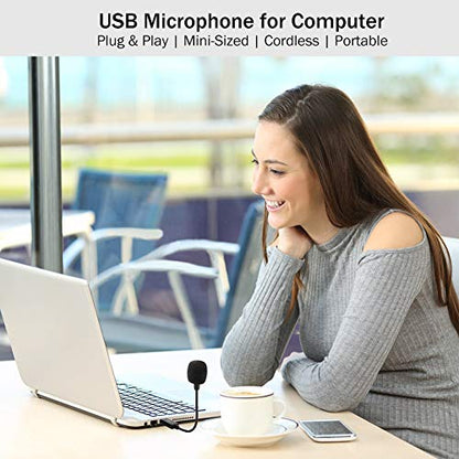 Mini USB Microphone for Laptop and Desktop Computer, with Gooseneck & Universal USB Sound Card, Compatible with PC and Mac, Plug & Play, Ideal Condenser Mic for Remote Work, Online Class | Universal USB Sound Card, Plug & Play, Flexible Gooseneck, Ideal C