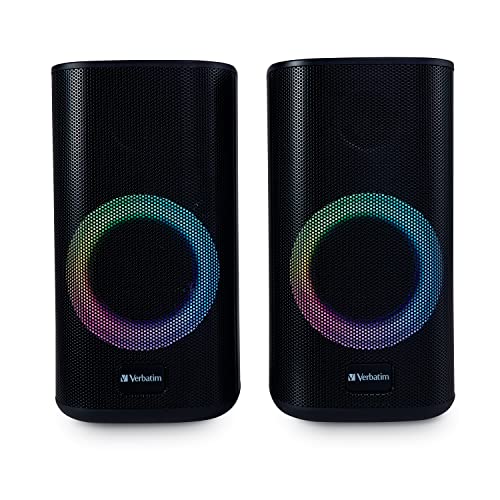 Verbatim RGB Gaming Stereo Desktop Speakers Bluetooth 5.0 3.5mm AUX-in Connection – Black