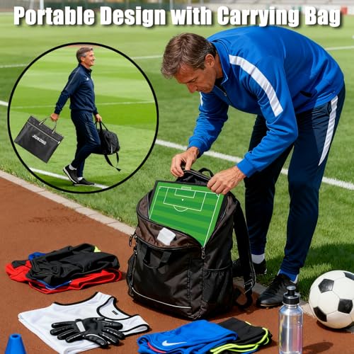 Magnetic Soccer Coaching Board with Carry Bag, Dual-Sided Tactical Dry Erase Board for Coaches - Complete Kit with 24 Magnets, Markers & Fence Clips - Portable Football Strategy Board - style: Soccer