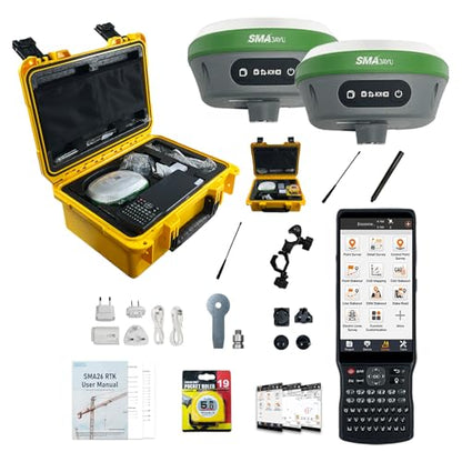 SMA26 Pro RTK GNSS Surveying Equipment, Rover & Base with Collector, Drone Base Station, 4G BT IMU CORS NOAA, 15 km UHF, No Subscription Fee, GPS for Land Surveying & Engineering - style: SMA26 Pro Rover&Base