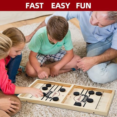 HELLO PAPAYA Fast Sling Puck Game - Test Your Speed and Accuracy with This Fast-Paced Wooden Air Hockey Desktop Battle Board Game - Guaranteed Fun Gifts for Family Night or Friends Party - size: Small