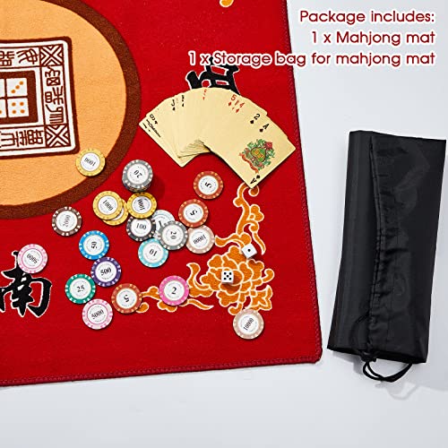 Juexica Mahjong Mat with Carrying Bag, 31.5 x 31.5 Inch Non-Slip Noise-reducing Mahjong Table Cover for Cards, Poker and Tile Games(Red) - color: Red