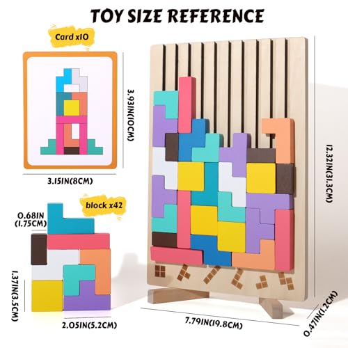 Wooden Russian Blocks Puzzle Brain Teasers Toy Tangram Jigsaw Puzzle Intelligence Colorful 3D STEM Montessori Educational Gift for Boys and Girls,Board Game Educational Toys for Toddlers 3-6 Years