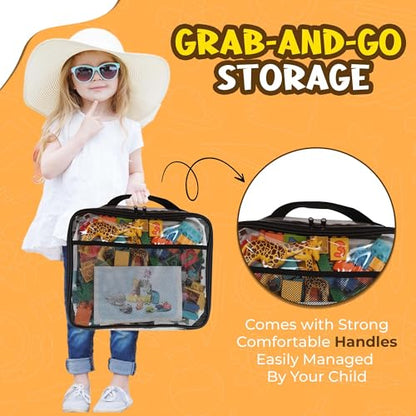 SAM AND MABEL PVC Zippered Blocks Set - 4 Packs 12" x 10" x 3" Board Game Storage Organizer Case with Internal Side Pocket for Craft, Hobby Art, School and Office Supplies (Black)
