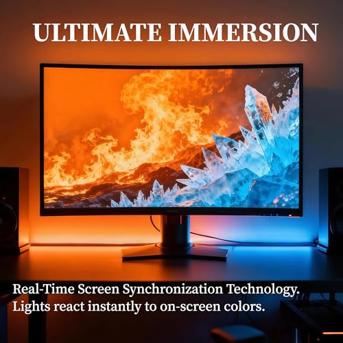 RGB Monitor Backlight with Screen Sync for 32 Inch Screens, Dual USB Powered LED Ambient Lighting Kit, Music Rhythm & Dynamic Modes, Immersive Bias Lighting for Home Office Gaming (4 Sides - 32 inch) - size: 4 Sides - 32 inch