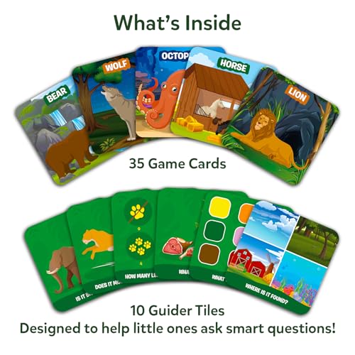 Skillmatics Guess in 10 Junior – Animal Kingdom, Card Game for Preschoolers | Animal Trivia, Fun Guessing Game, 35 Game Cards, 10 Guider Tiles, Travel-Friendly, Gift for Kids Ages 3, 4, 5, 6, - style: 3. Junior Animal Kingdom