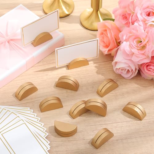 Colingmill 24 Pcs Wooden Table Number Stands with Tented Cards,Gold, White | Wedding Table Name Holder Semicircular Design Place Card Holders for Retail Shop Wedding Party Events - color: Gold, White