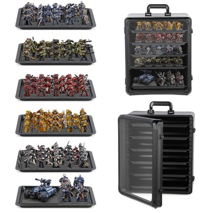 Miniature Storage Case with 6 Metal Trays Aluminum Frame Case with Lock Large Capacity Miniature Display Case