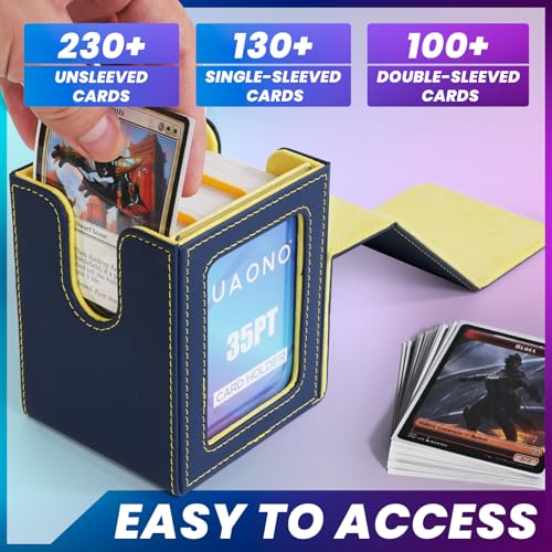 UAONO Card Deck Box for MTG Commander, Fits 100 Double-Sleeved Cards | Independent Commander Display, Magnetic Deck Case for Magic the Gathering TCG, 2 Dividers & 1 Top Loader (Blue/Yellow) - color: A-Blue&Yellow