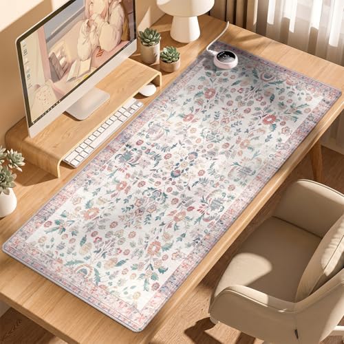 Baziabbo Pink Desk Mat,XXL Extended Large Mouse Pad,Gaming Mousepad with Stitched Edge,Non-Slip Rubber Base Keyboard Desk Pad for Home Office Study Game (Pink Floral-A) - color: Pink Floral-A