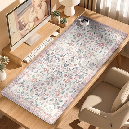 Baziabbo Pink Desk Mat,XXL Extended Large Mouse Pad,Gaming Mousepad with Stitched Edge,Non-Slip Rubber Base Keyboard Desk Pad for Home Office Study Game (Pink Floral-A) - color: Pink Floral-A