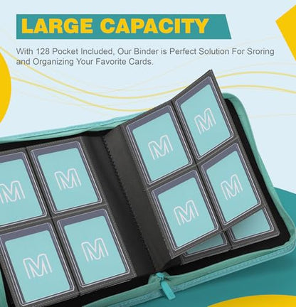 Toploader Binder,4-Pocket Side Load Trading Card Album, Holds 128 Cards | Top Loader Binder with Double-Sided Pockets for MTG, Sports Cards, Top Loader Storage（4 Cyan） - color: 4Cyan9