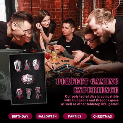 ZHOORQI Metal DND Dice Stonehenge Polyhedral Die Set for RPG(Black Pink) | D and D Dice, 7Pcs/Set Unique Cool Dice, Perfect Dice Gifts for Dungeons and Dragons RPG Role Play Games - color: Black Pink