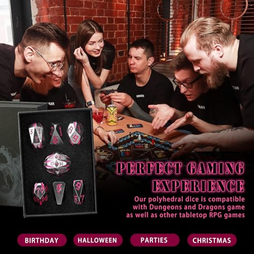 ZHOORQI Metal DND Dice Stonehenge Polyhedral Die Set for RPG(Black Pink) | D and D Dice, 7Pcs/Set Unique Cool Dice, Perfect Dice Gifts for Dungeons and Dragons RPG Role Play Games - color: Black Pink