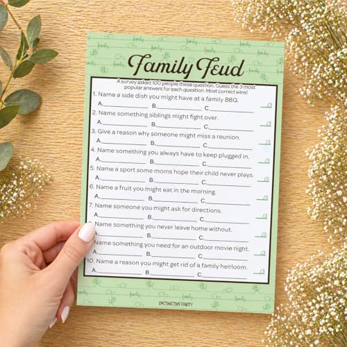 Family Reunion Games Set, 4 Interactive Group Activities, 20 Guests | Family Trivia, Most Likely To, Family Feud & Find the Family Member, 5x7 in Cards