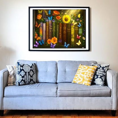 Think2Master Enchanted Library 500 Pieces Very Large Pieces Jigsaw Puzzle: 13+ Adults & Seniors. Magical Bookshelf with Butterflies & Flowers Botanical Garden. Great Gift. Size: 26.8” X 18.9” - style: Enchanted Library