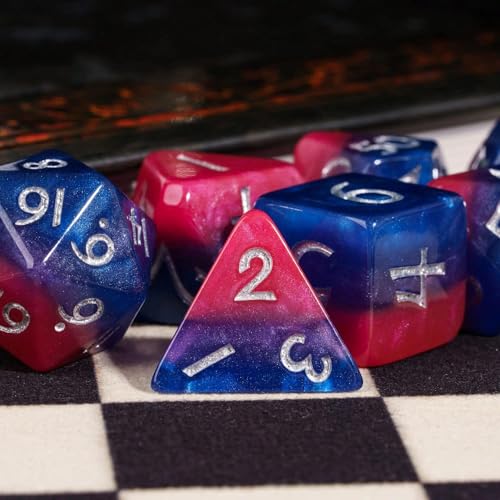 DND Dice Set 7PCS D&D Polyhedral Dice Set Blue-Red for Tabletop Game | Leather Storage Bag, DM Gift, for Dungeons and Dragons Role Playing Games - color: Blue&purple&red