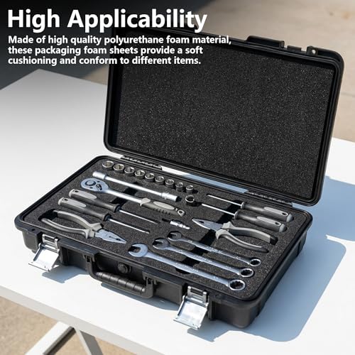 DECOHS 4 Pcs Black Polyurethane Foam Sheets, 16 x 12 x 0.5 Inch Cuttable Craft Foam Inserts for Cases, Packing Foam Pads for Toolbox Camera Storage and Crafts - color: 16x12x0.5Inch - 4Pcs