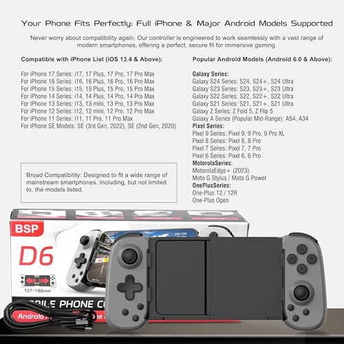 Joso Wireless Phone Controller for iPhone/Android, Mobile Game Controller with Hall Joystick Suitable for Xbox Cloud Gaming, PS Remote Play, Steam Link, Call of Duty & More - Gray - color: Gray | D6