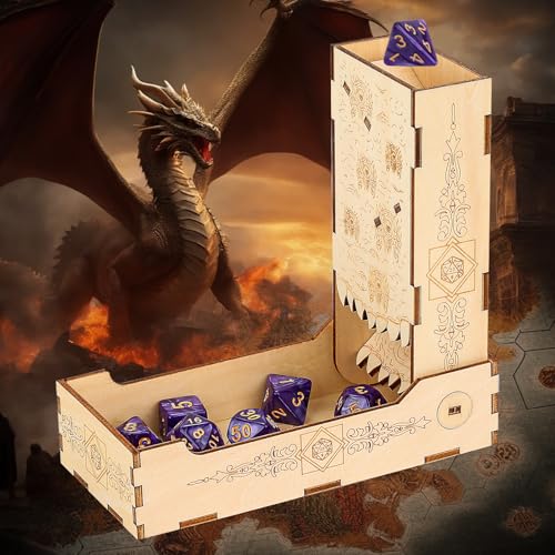 Wooden Dice Tower and Tray, Foldable Roller Castle Collapsible Rolling Tower, D&D Board Game Accessories, Role Playing Game Dice Box, Small Dice Roller, DND Gift for Gamer, for Men