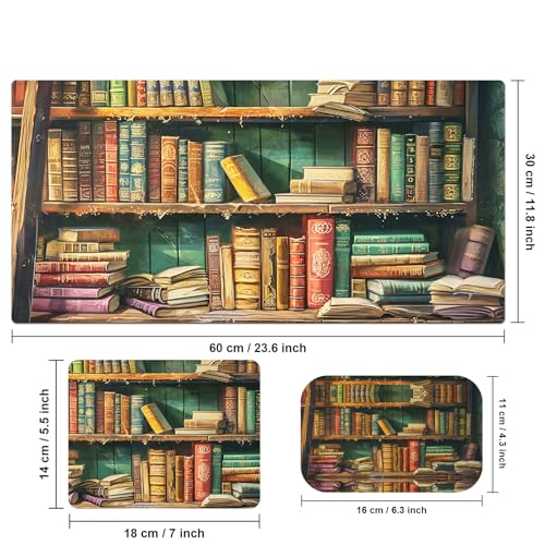 Ergonomic Desk Mat, Large & Small Mouse Pads + Wrist Rest, Anti-Slip, Memory Foam for Home Office Gaming (23.611.8in), Library Bookshelf - color: Library Bookshelf