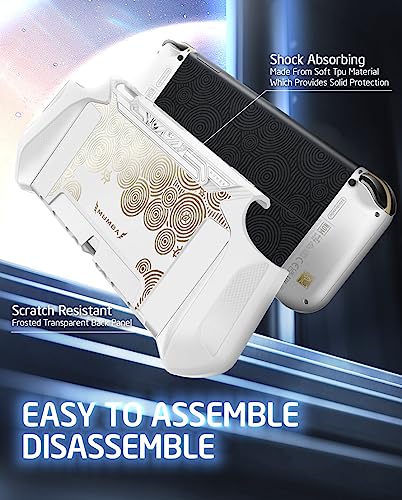 Mumba Dockable Case for Nintendo Switch OLED 2021, [Blade Series] TPU Grip Protective Cover Accessories Compatible with Nintendo Switch OLED 7 Inch and Joy-Con Controller (White/Gold) - color: White/Gold