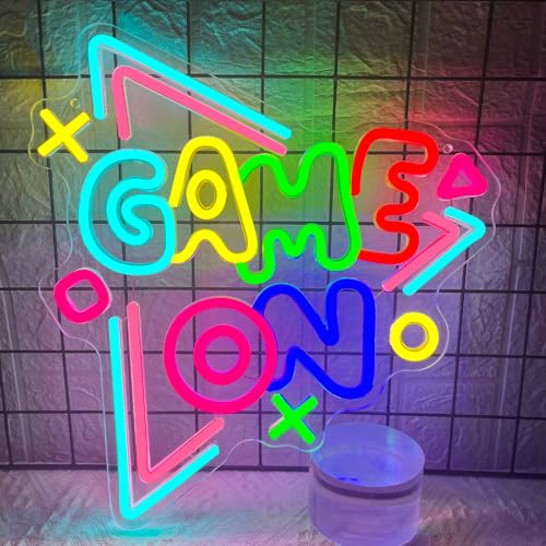 Game On Neon Sign 13'' x 13.6'' Big Dimmable Gamer Led Neon Sign USB Powered Colorful Gaming Neon Light Up Sign for Game Zone Teens Boys Girls Bedroom Man Cave Kids Home Party Birthday Wall Decor - color: GAME ON