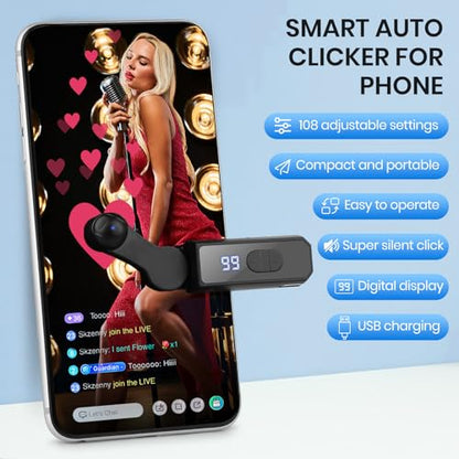 Shker Recharge Auto Clicker for TikTok,iPhone iPad Apps,Game,Live(Black) | 107 Adjustable Speeds,Fast Click Simulation Finger Continuous Click