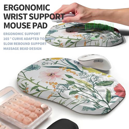 2-in-1 Ergonomic Set, Wave Keyboard Wrist Rest and Massage Slope Mouse Pad Wrist Support, Rebound Memory Foam for Relieve Carpal Tunnel Syndrome and Wrist Pain (Pink Flowers) - color: Pink Flowers