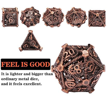 DND Metal Dice Set, UBEUCK 7PCS Gear Metal DND Dice Set for Dungeons & Dragons Board Games Boxes(Gear red Copper) - color: Gear Red Copper
