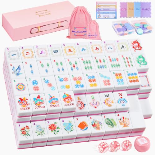American Mahjong Set for Women, 168 Engraved Melamine Tiles with 4 Blanks, Dice, Chips & Rule Card Locators, Pink Storage Case for Game Nights, Parties & Gifts - color: Pink